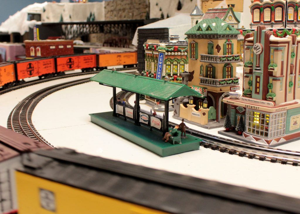 A passenger train station - Christmas at the Roundhouse" model train display.