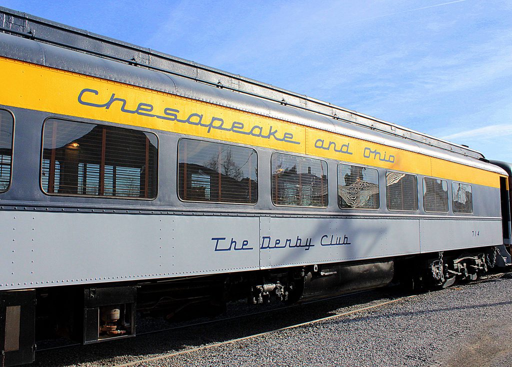 Rolling stock at the Hagerstown Roundhouse Museum Chesapeake and Ohio Derby Club Car #714.