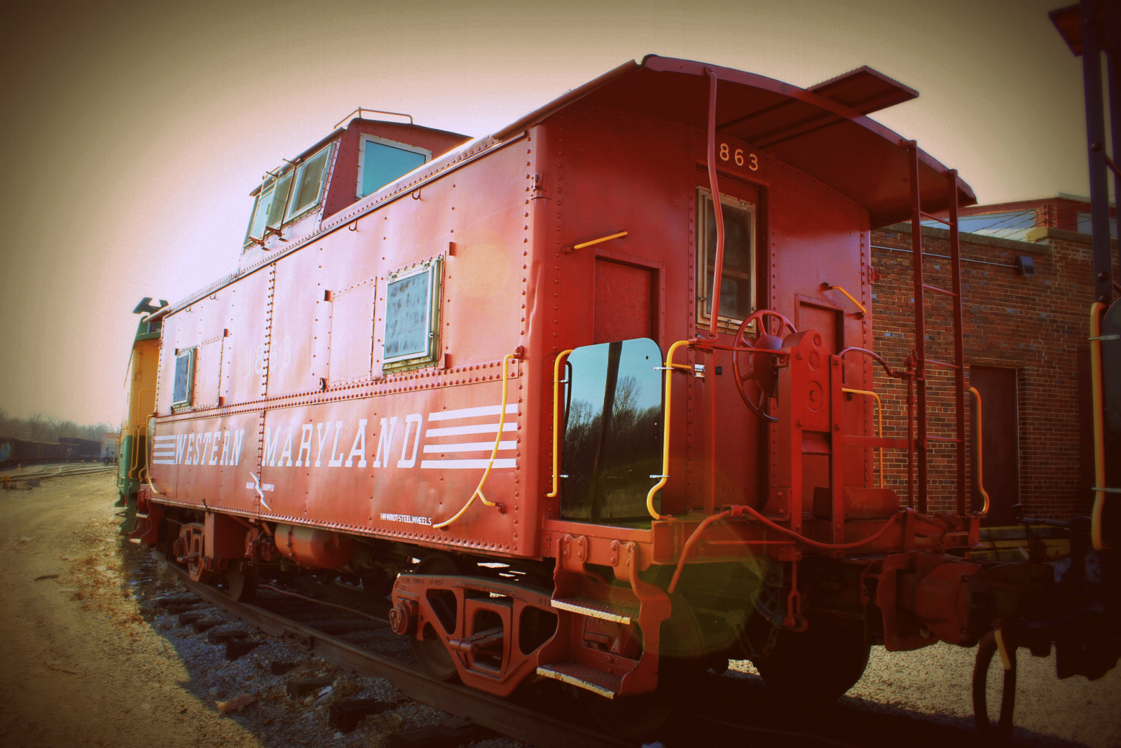 Rolling stock at the Hagerstown Roundhouse Museum - side view of a Western Maryland caboose 1859.