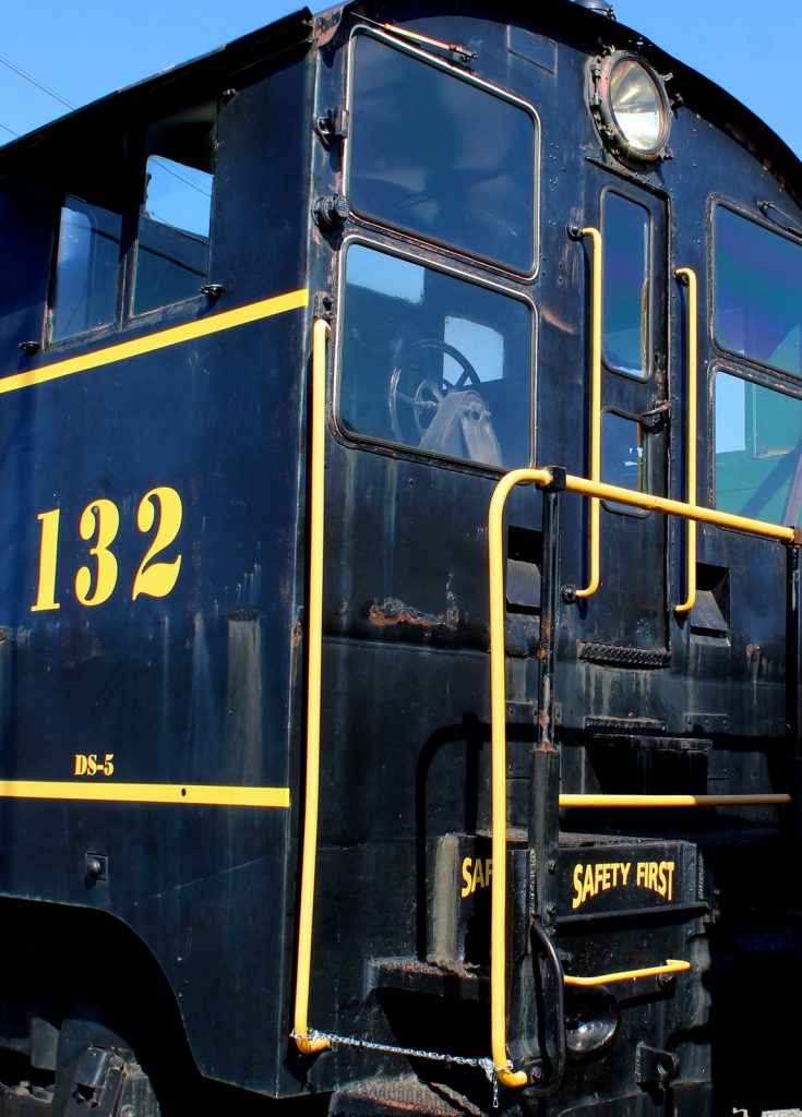 Rolling stock at Hagerstown Roundhouse Museum - locomotive 132, closeup of cabin.