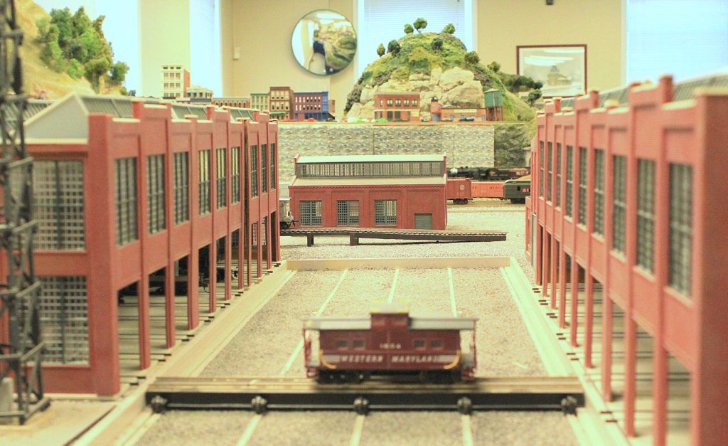 Model train yard and structures: replica of Hagerstown transfer table.