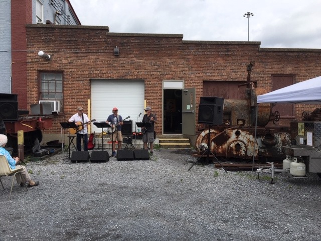 A band playing during Railroad Heritage Days at the Hagerstown Roundhouse Museum.