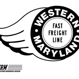 Classic Western Maryland Fast Freight Line logo, black and white with flame wing.