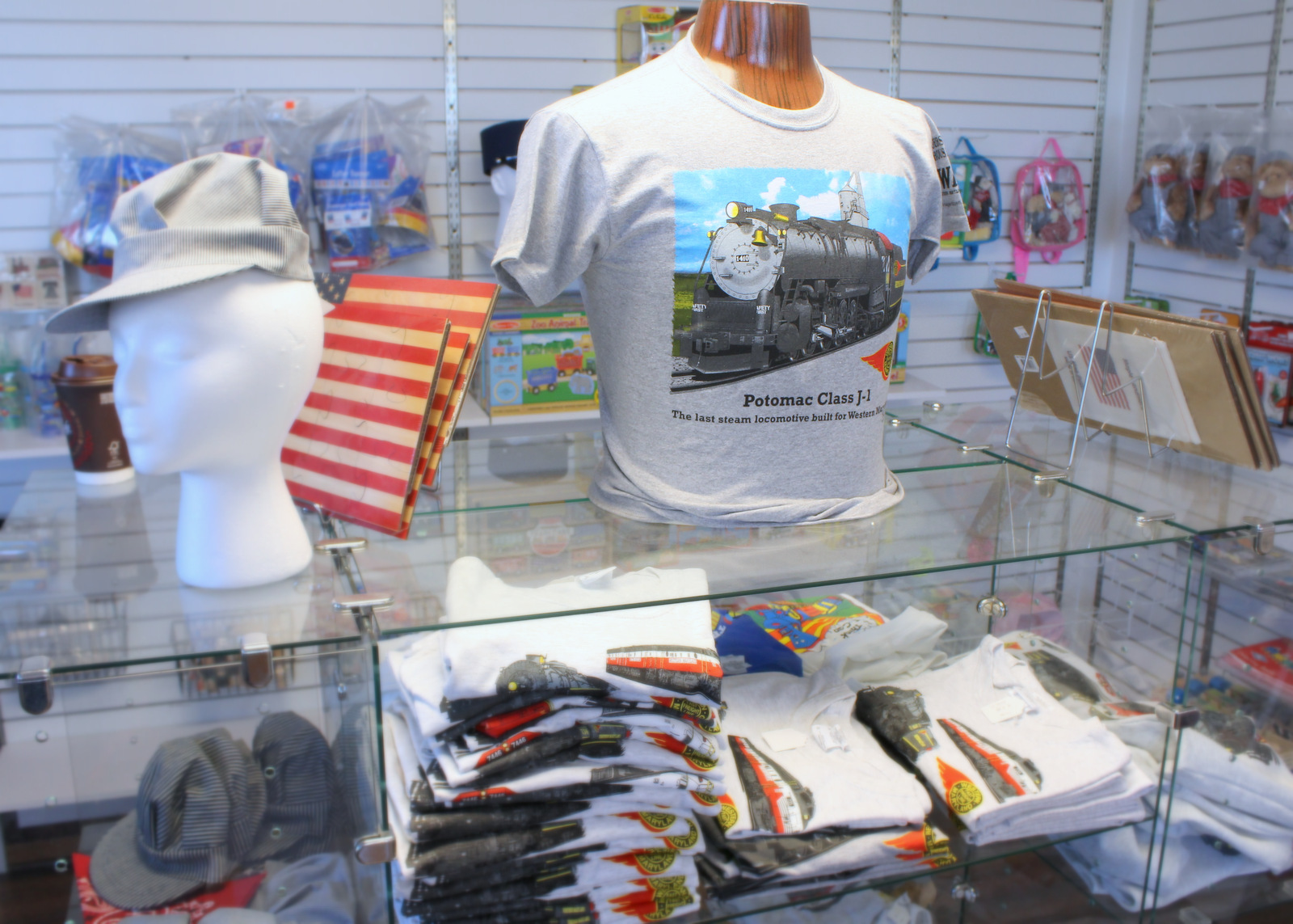 A t-shirt display in the giftshop at the Hagerstown Roundhouse Museum.